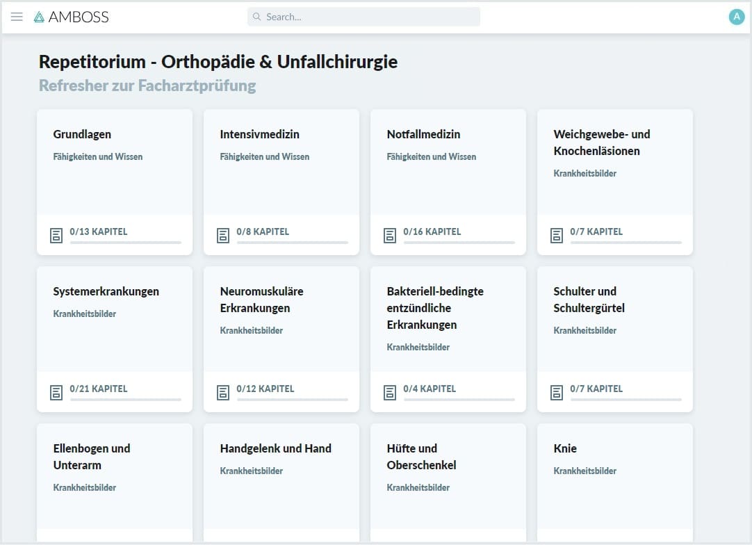 Refresher-Kurs Orthopädie und Unfallchirurie AMBOSS Lernplan